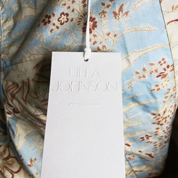 ULLA JOHNSON Kalena Floral Poplin Crop Top Puff Sleeve Front Zip Gardenia Sz 10 - Picture 14 of 15